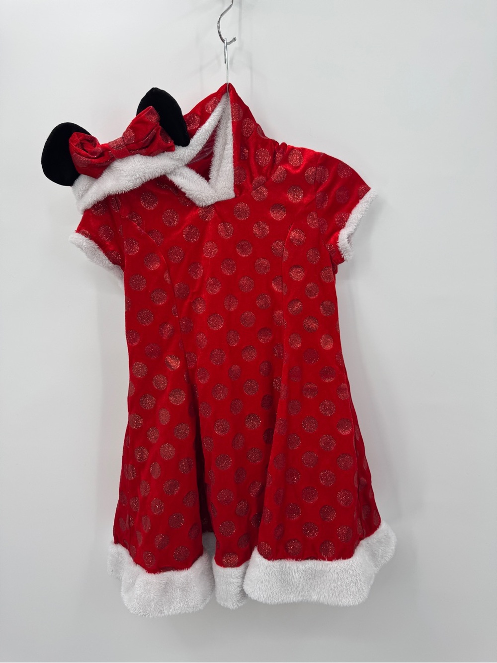 Disney Parks Girls Minnie Mouse Santa Dress Costume Large 10 12 Red Velvet Polka